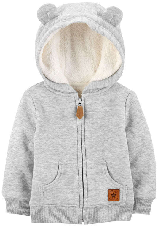 Simple Joys by Carter's Baby Hooded Sweater Jacket with Sherpa Lining, Grey, 18 Months