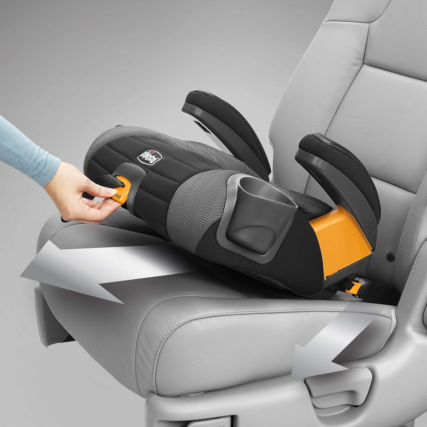 Gofit plus Backless Booster Car Seat with LATCH Attachment and Quick-Release LATCH Removal, Portable Travel Booster Seat for Children 40-110 Lbs. | Iron/Black