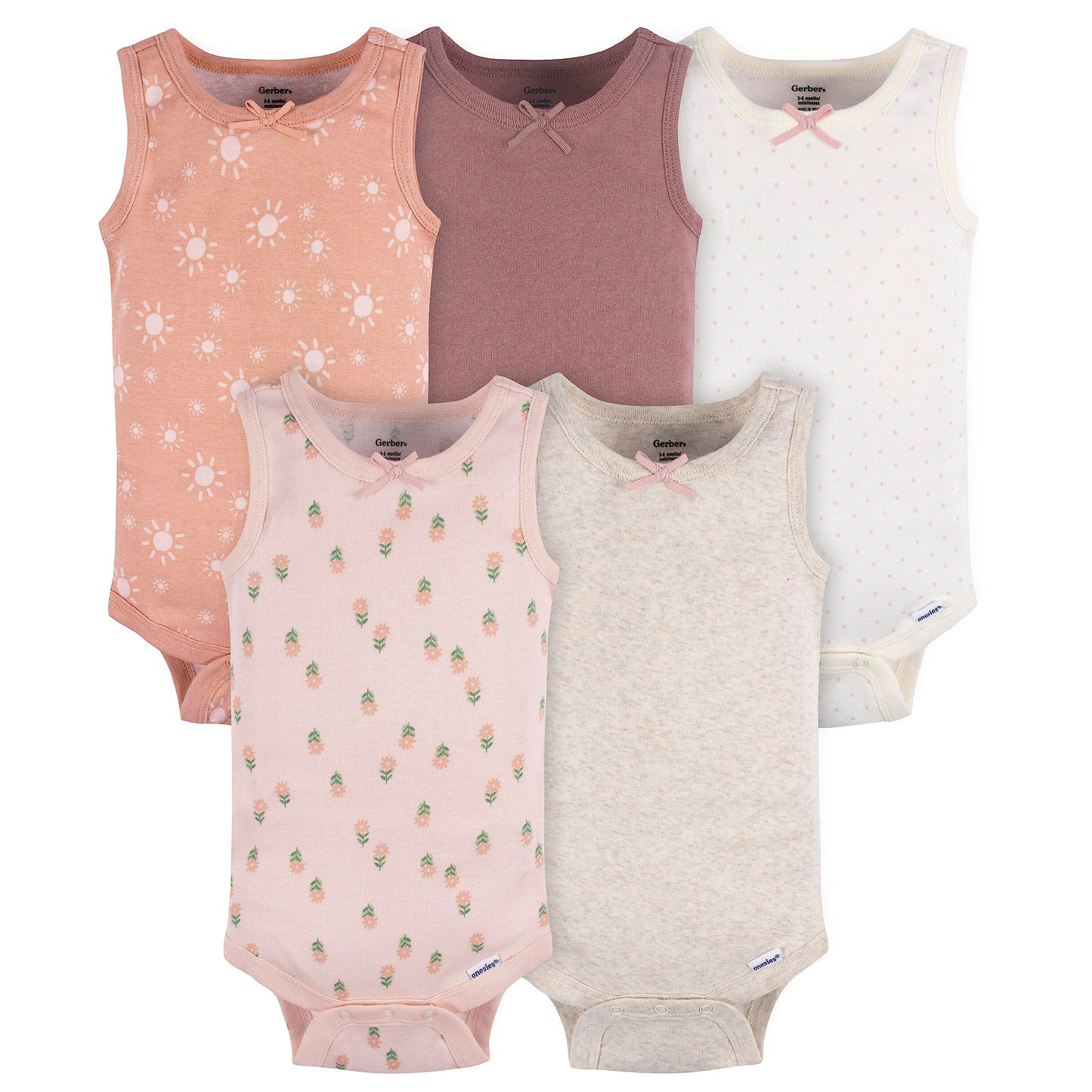 Gerber Baby Girls Multi-Pack Sleeveless Onesies Bodysuit Flowers 12 Months