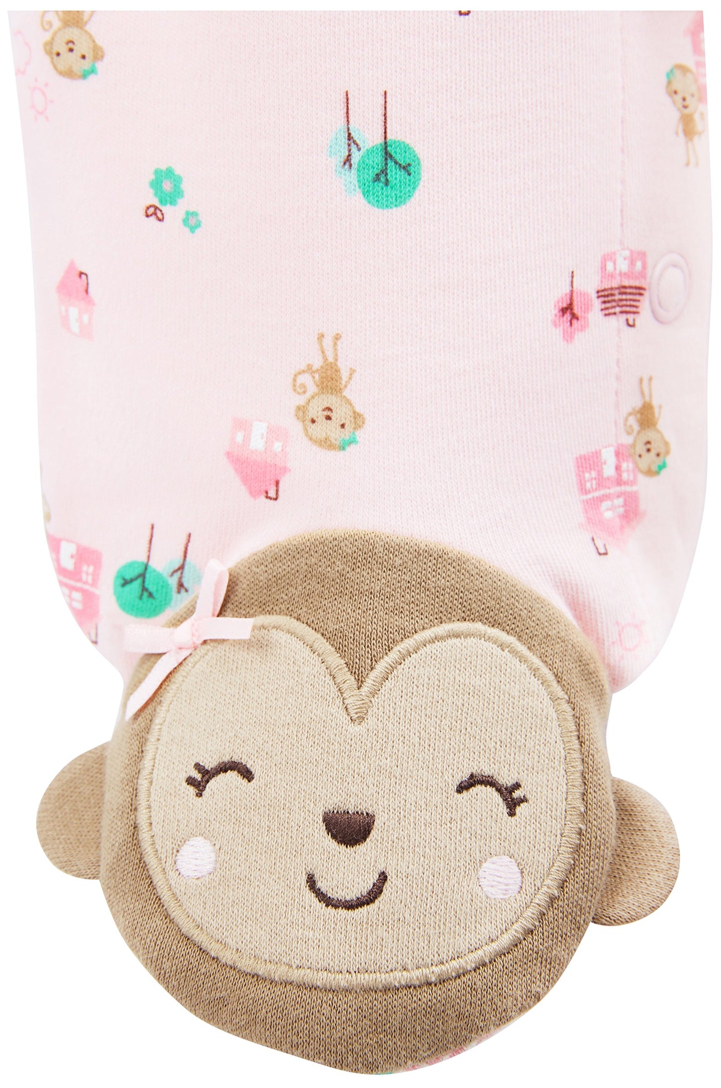 Simple Joys by Carter's Baby Girls' Cotton Snap Footed Sleep and Play, Pack of 2, Mint Green Owls/Pink Monkey, 0-3 Months