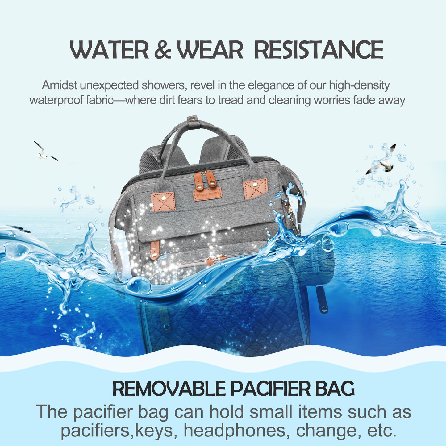 CESAILT Diaper Bag Backpack with Changing Station, Multifunction Travel Baby Bag, Waterproof Baby Tote, Large Capacity Mommy Bag, Newborn Essentials Backpack Bag, Unisex, Gray