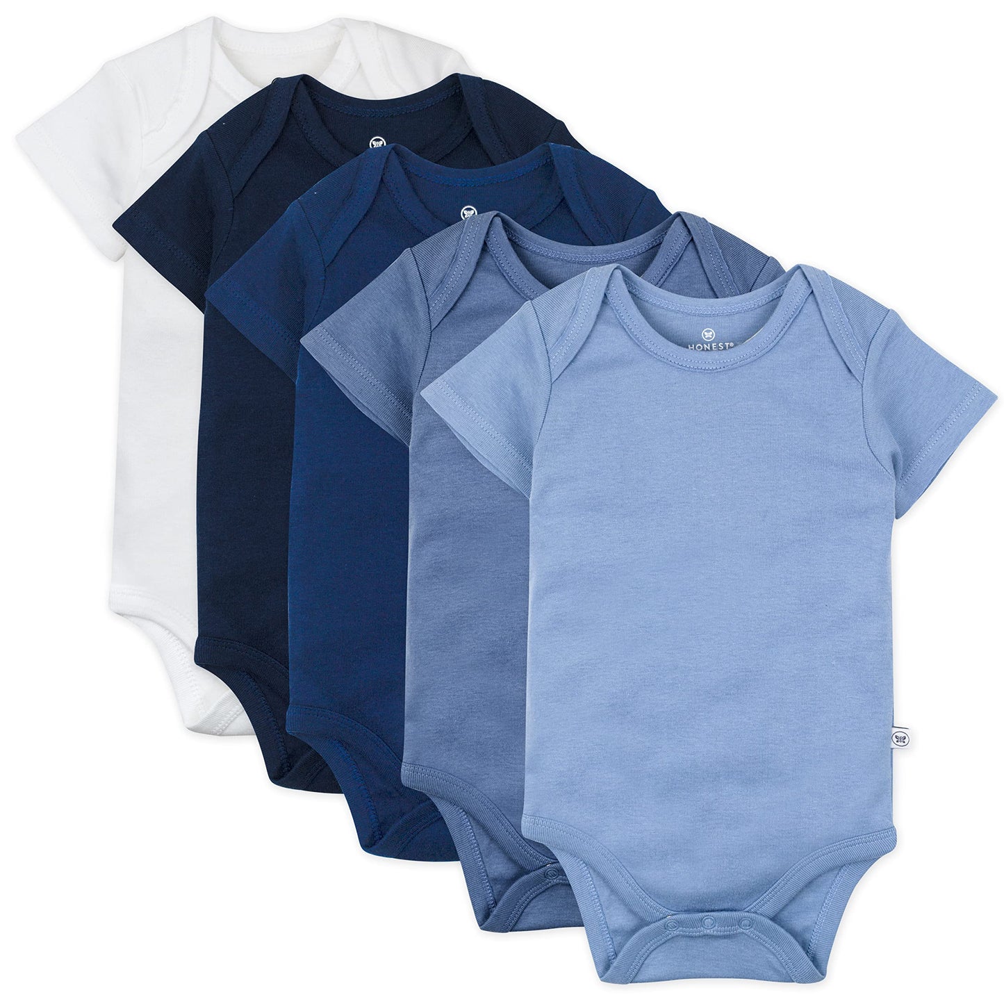 HonestBaby Short Sleeve Bodysuits One-Piece 100% Organic Cotton for Infant Baby Boys, Unisex, 5-Pack Ombre Blues, 6-9 Months