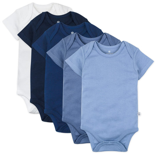 HonestBaby Body de manga corta de una pieza 100% algodón orgánico para bebés niños, unisex, paquete de 5 azules degradados, 6-9 meses