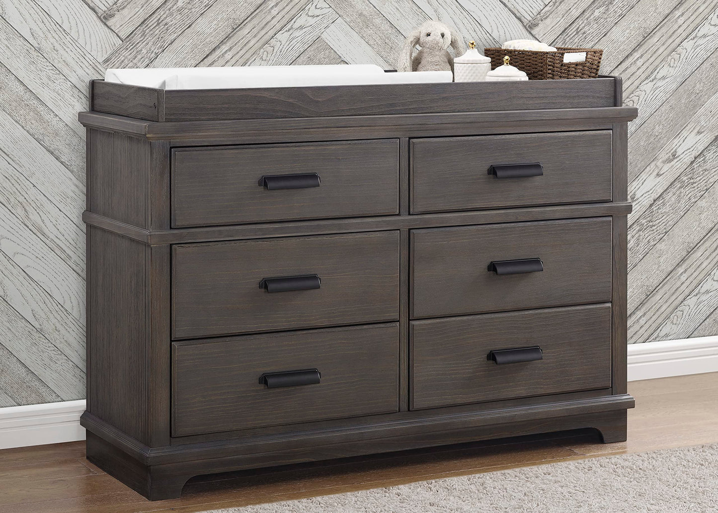 Delta Children Caden Crib 7-Piece Baby Nursery Furniture Set–Includes: Convertible Crib, Dresser, Changing Top, Crib Mattress, Sheets, Toddler Guardrail & Changing Pad, Rustic Grey