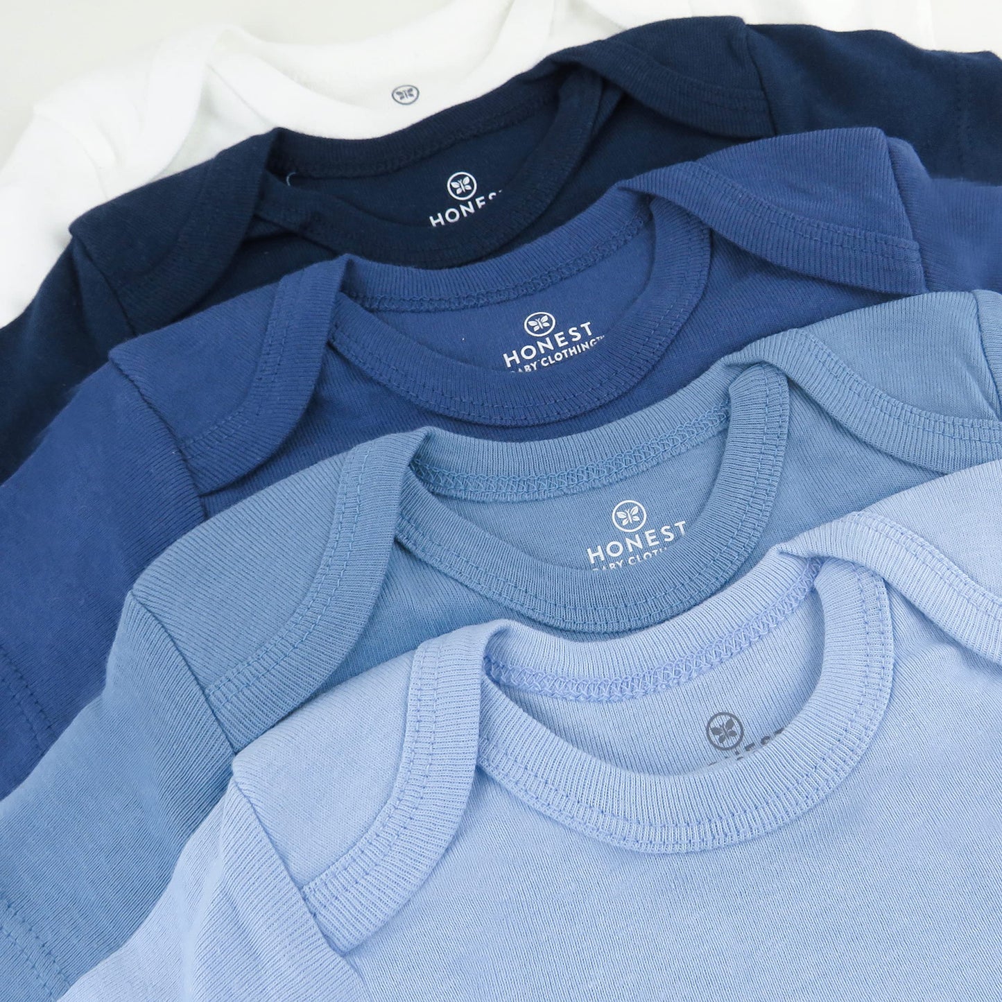 HonestBaby Short Sleeve Bodysuits One-Piece 100% Organic Cotton for Infant Baby Boys, Unisex, 5-Pack Ombre Blues, 6-9 Months