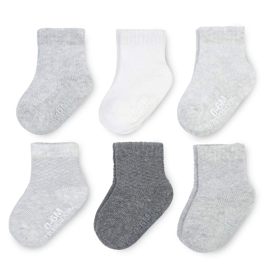 Fruit of the Loom Baby Paquete de 6 calcetines largos para todo tipo de clima, malla y elástico térmico, unisex, niñas, niños (0-6 meses, gris)