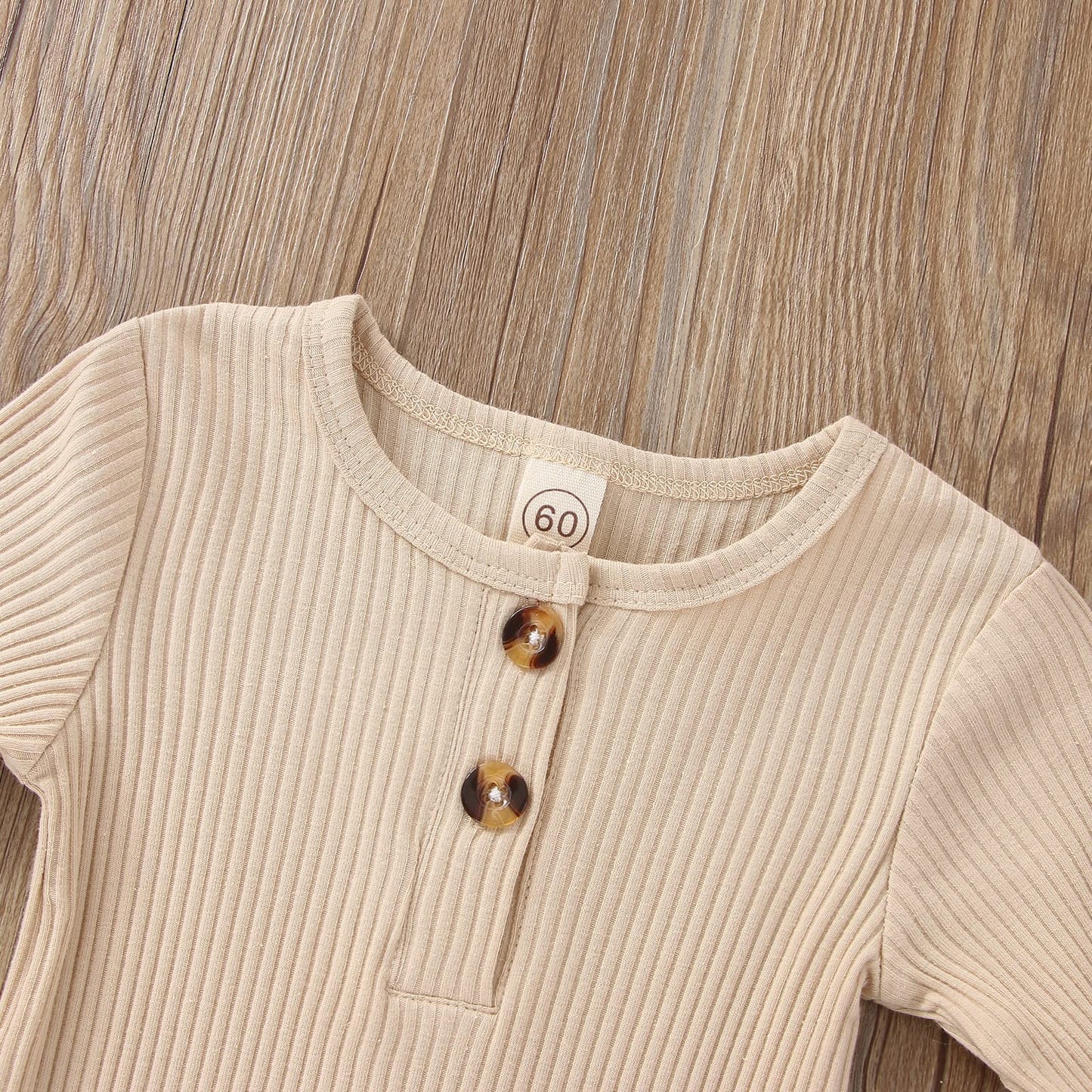 Conjunto de ropa para bebés y niñas, mameluco para recién nacido, gorro de punto acanalado, manga larga, mono liso con botones (Beige, recién nacido)
