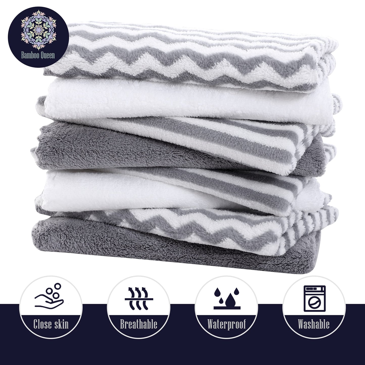 8 Pack Super Soft Baby Burp Cloths, Baby Washcloths, Ultra Absorbent Large Newborn Burping Cloth for Boy and Girl, Milk Spit Up Rags, Unisex for Baby Sensitive Skin, Grey and White, 16 × 12 Inch