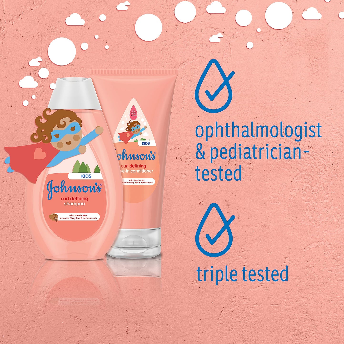 Johnson's Baby Champú para niños que define los rizos, control del encrespamiento, sin desgarros, con manteca de karité, fórmula sin parabenos, sulfatos ni colorantes, hipoalergénico y suave para el cabello de los niños pequeños, 13.6 fl. onz