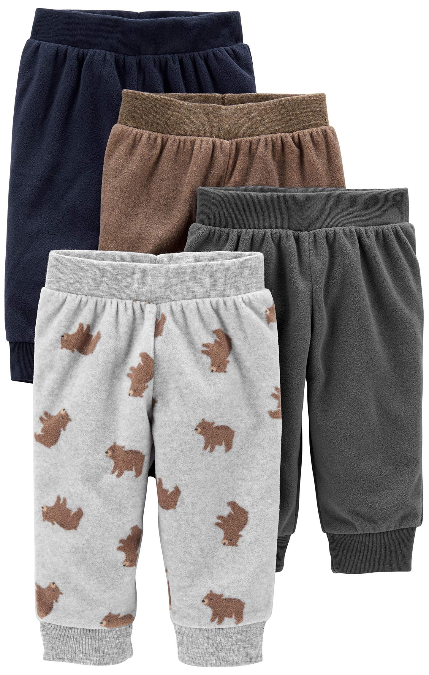 Simple Joys by Carter's Baby Boys 4-Pack Fleece Pants, Brown/Dark Grey/Light Grey Bear Print/Navy, 24 Months