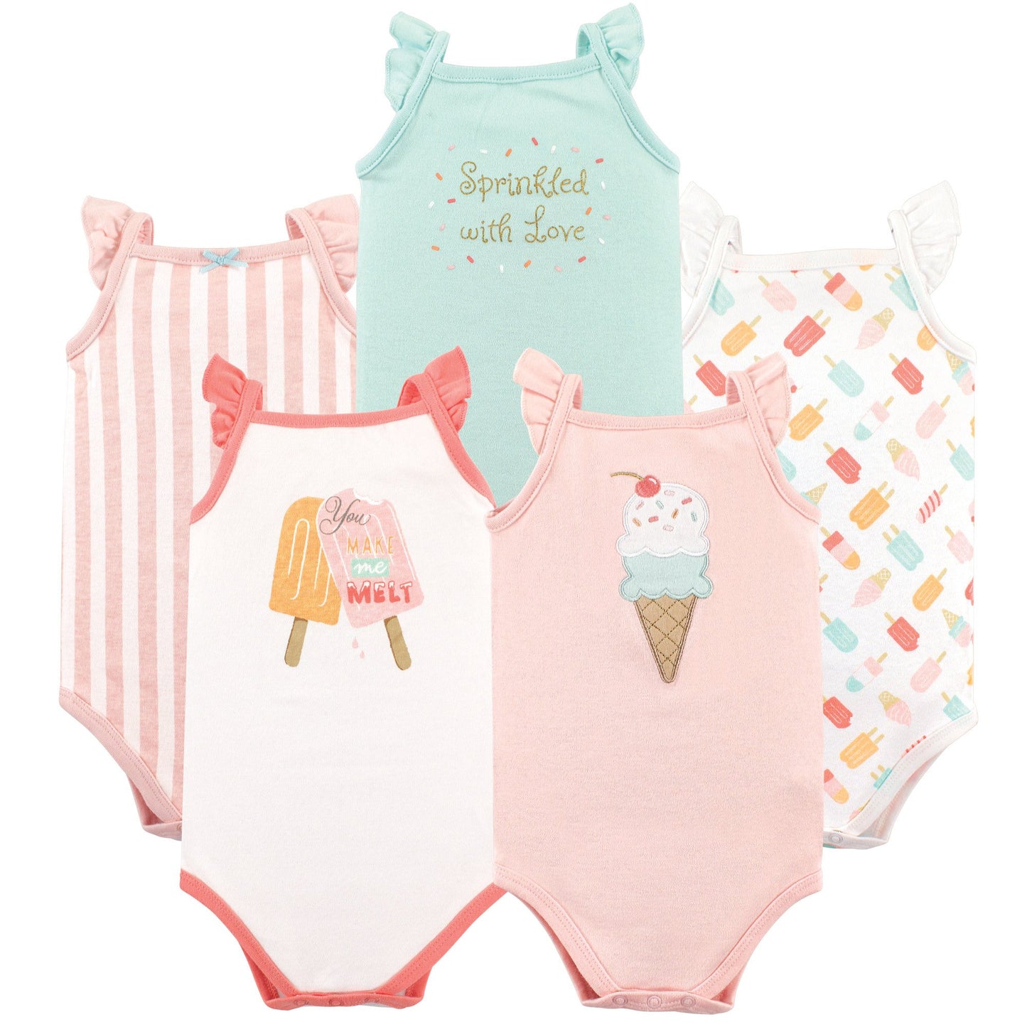 Hudson Baby Unisex Baby Cotton Sleeveless Bodysuits, Ice Cream, 0-3 Months