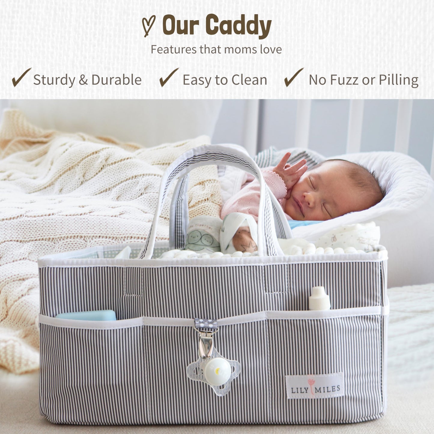 Lily Miles Baby Diaper Caddy - Large Organizer Tote Bag for Baby essentials Boy or Girl - Baby Shower Basket - Nursery Must Haves - Registry Favorites - Newborn Caddie Car Travel