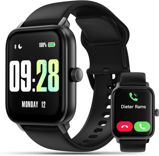 Smart Watch Answer/Make Calls, 1.85" Aluminum Case Alexa Built-In Fitness Tracker with IP68 Waterproof/100 Sports Modes/Heart Rate/Sleep for Ios/Android (Black)