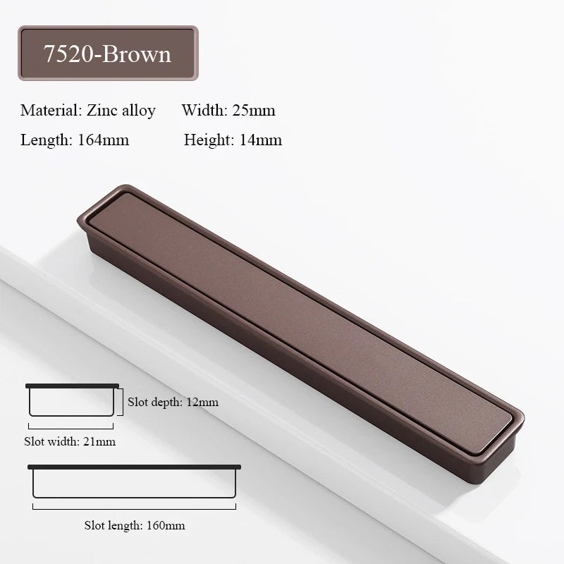 Modern Simple Embedded Kitchen Cabinet Handles Clamshell-type Hidden Handles Black Zinc Alloy Wardrobe Pulls Furniture handles