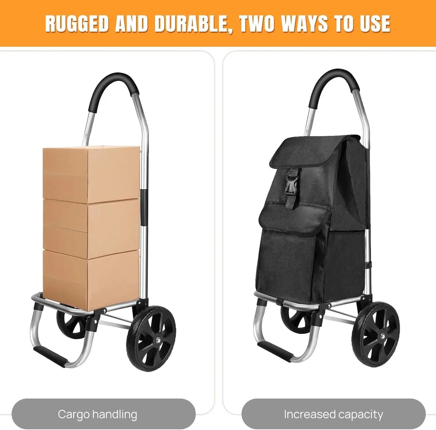 Shopping Cart Large Lightweight Folding Trolley Waterproof Bag 2 Wheel Large 40L Large Capacity Detachable Durable Aluminum Frame Silent Stair-Climbing Grocery Trolley