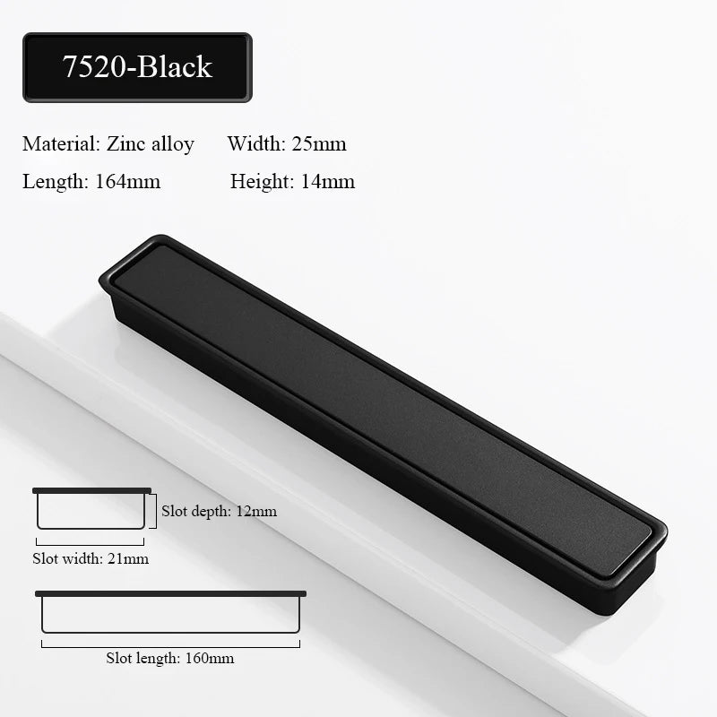 Modern Simple Embedded Kitchen Cabinet Handles Clamshell-type Hidden Handles Black Zinc Alloy Wardrobe Pulls Furniture handles