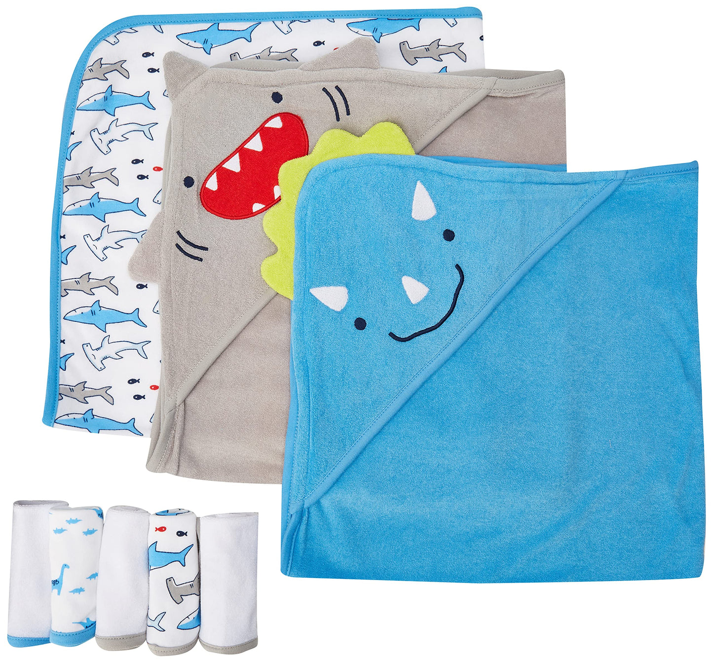 Simple Joys by Carter's Baby 8-Piece Towel and Washcloth Set, Shark/Dinasaur, One Size