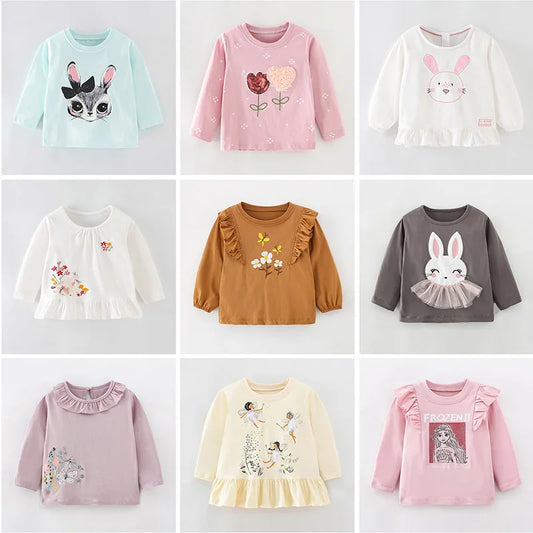 Brand Little Girls Toddler Kids t shirt Long Sleeve t-shirt Tee Tops 100% Cotton Baby Girl Clothes Children Underwear Bunny 1-7Y