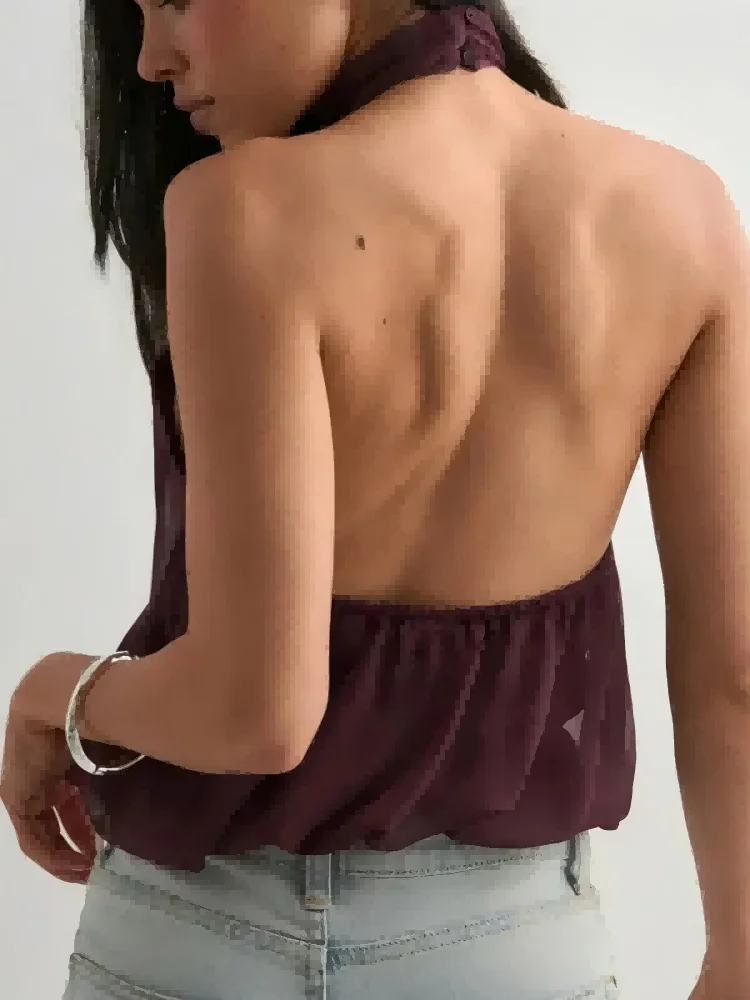 Women's  Elegant Top Halter-Neck Backless Solid Colour Top Sexy Off Shoulder Top Night Club Party Top