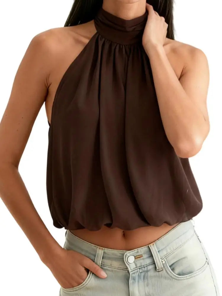 Women's  Elegant Top Halter-Neck Backless Solid Colour Top Sexy Off Shoulder Top Night Club Party Top