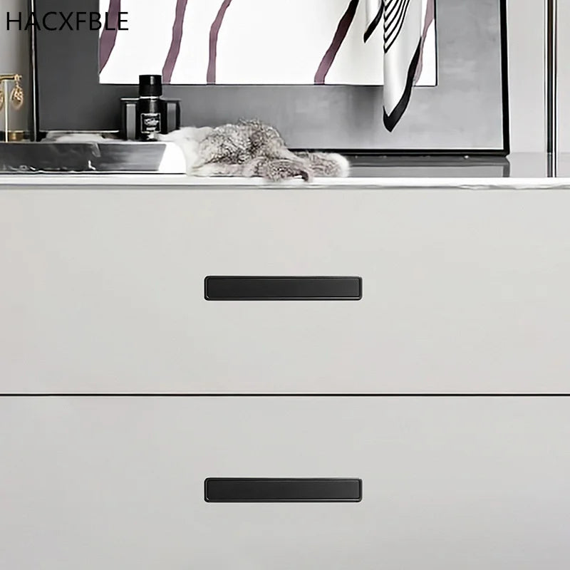 Modern Simple Embedded Kitchen Cabinet Handles Clamshell-type Hidden Handles Black Zinc Alloy Wardrobe Pulls Furniture handles