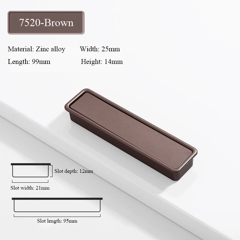 Modern Simple Embedded Kitchen Cabinet Handles Clamshell-type Hidden Handles Black Zinc Alloy Wardrobe Pulls Furniture handles