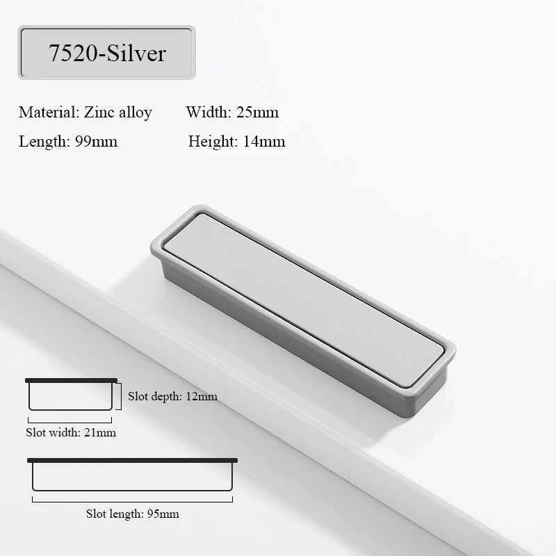 Modern Simple Embedded Kitchen Cabinet Handles Clamshell-type Hidden Handles Black Zinc Alloy Wardrobe Pulls Furniture handles