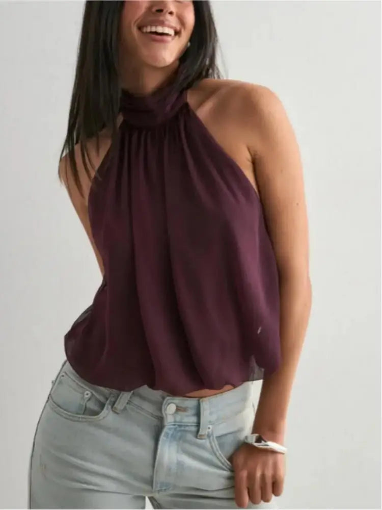 Women's  Elegant Top Halter-Neck Backless Solid Colour Top Sexy Off Shoulder Top Night Club Party Top