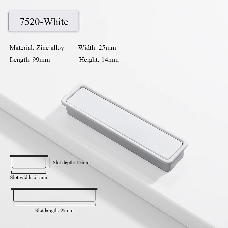 Modern Simple Embedded Kitchen Cabinet Handles Clamshell-type Hidden Handles Black Zinc Alloy Wardrobe Pulls Furniture handles