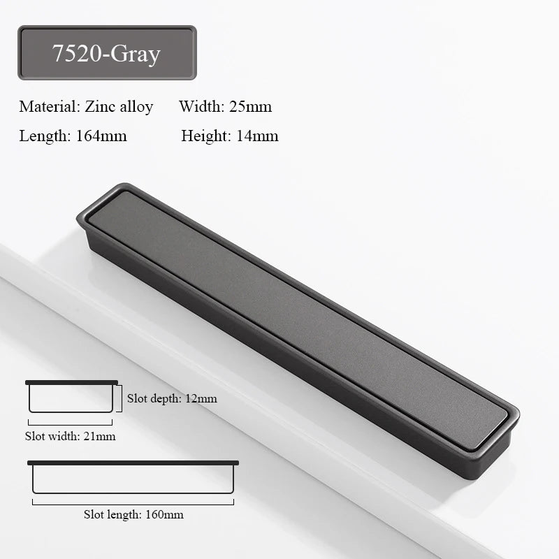 Modern Simple Embedded Kitchen Cabinet Handles Clamshell-type Hidden Handles Black Zinc Alloy Wardrobe Pulls Furniture handles
