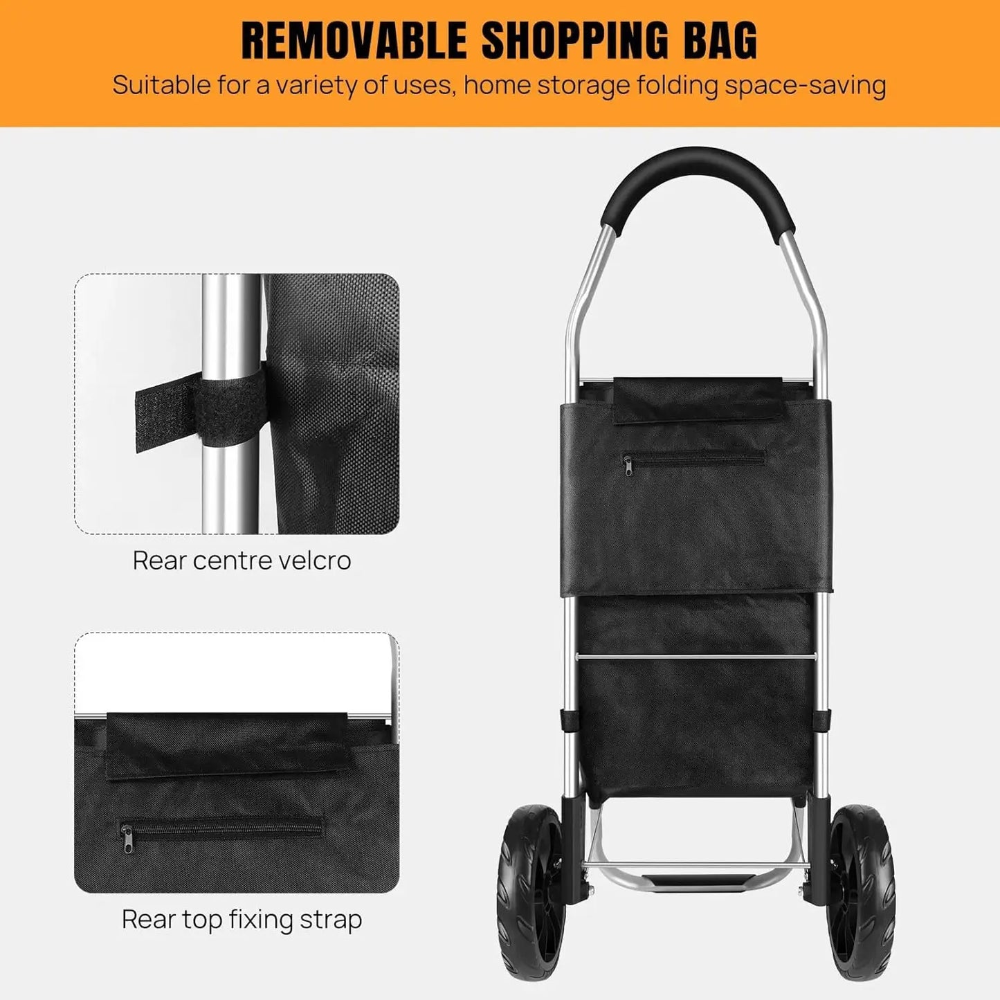Shopping Cart Large Lightweight Folding Trolley Waterproof Bag 2 Wheel Large 40L Large Capacity Detachable Durable Aluminum Frame Silent Stair-Climbing Grocery Trolley