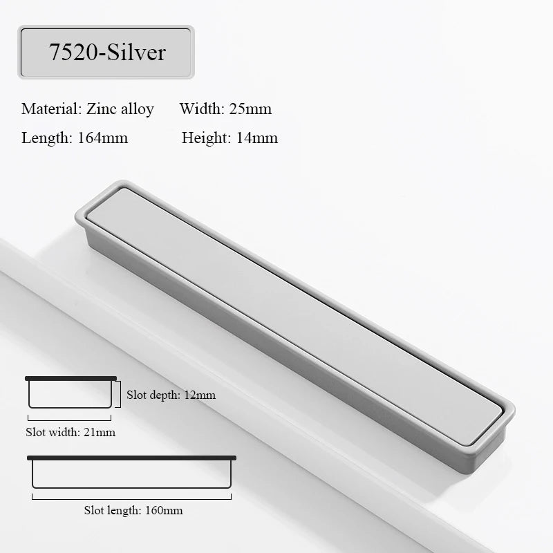 Modern Simple Embedded Kitchen Cabinet Handles Clamshell-type Hidden Handles Black Zinc Alloy Wardrobe Pulls Furniture handles