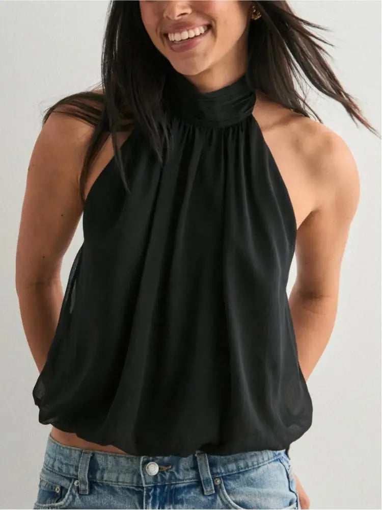 Women's  Elegant Top Halter-Neck Backless Solid Colour Top Sexy Off Shoulder Top Night Club Party Top