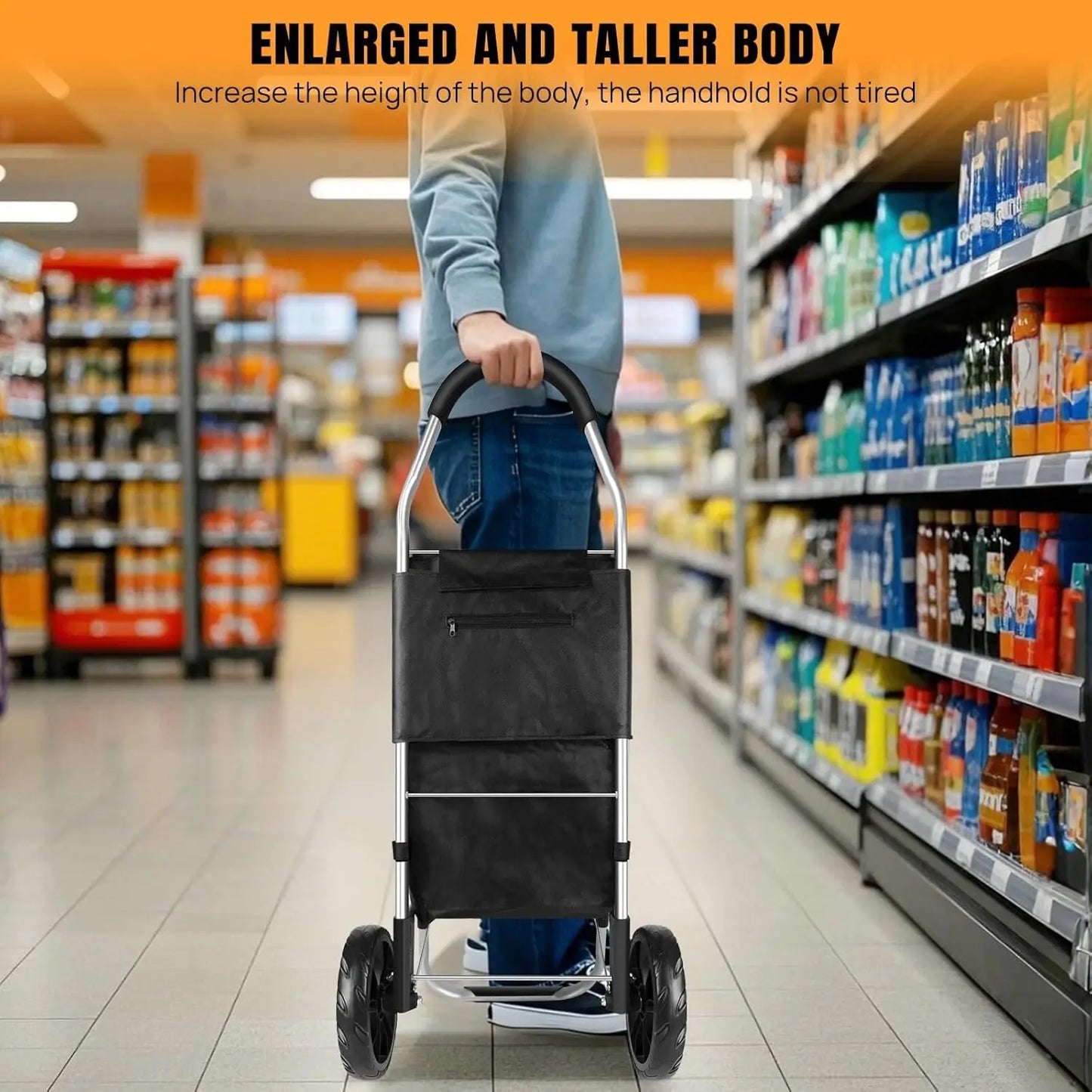 Shopping Cart Large Lightweight Folding Trolley Waterproof Bag 2 Wheel Large 40L Large Capacity Detachable Durable Aluminum Frame Silent Stair-Climbing Grocery Trolley