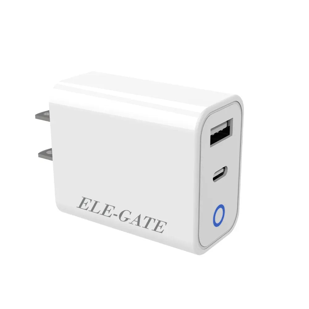 2-in-1 USB-C Smart Charger PD 20W Fast Charge USB Port 18W Output Power for Smart Watches Multi-Function Integrated Type-C