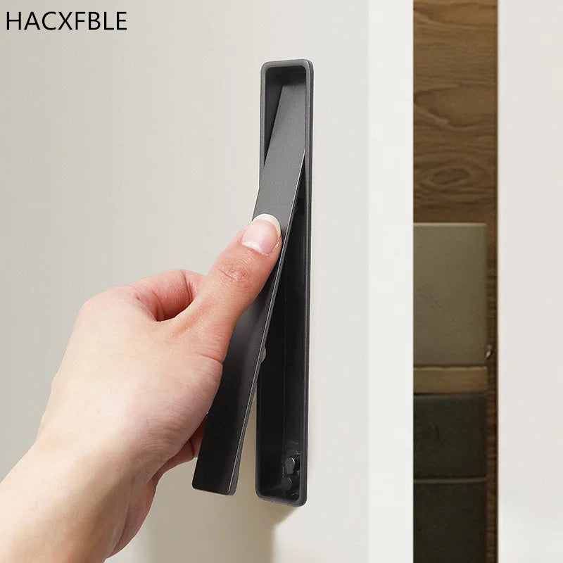 Modern Simple Embedded Kitchen Cabinet Handles Clamshell-type Hidden Handles Black Zinc Alloy Wardrobe Pulls Furniture handles
