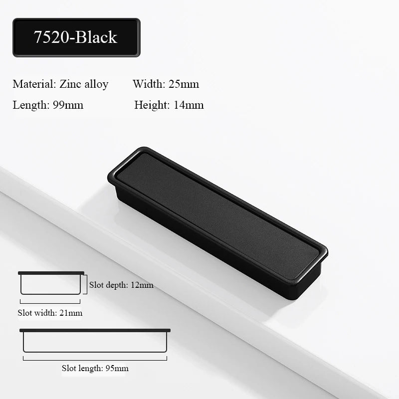 Modern Simple Embedded Kitchen Cabinet Handles Clamshell-type Hidden Handles Black Zinc Alloy Wardrobe Pulls Furniture handles