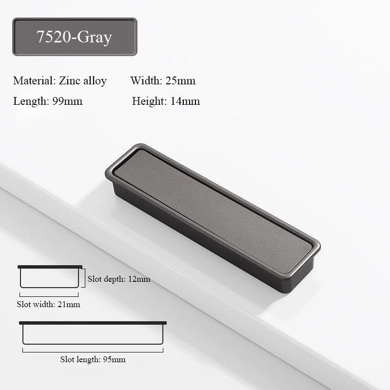 Modern Simple Embedded Kitchen Cabinet Handles Clamshell-type Hidden Handles Black Zinc Alloy Wardrobe Pulls Furniture handles