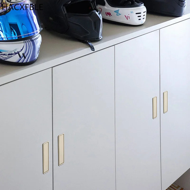 Modern Simple Embedded Kitchen Cabinet Handles Clamshell-type Hidden Handles Black Zinc Alloy Wardrobe Pulls Furniture handles