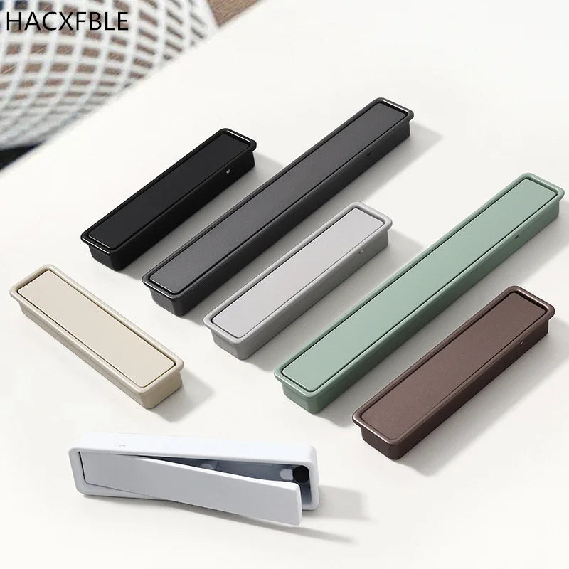 Modern Simple Embedded Kitchen Cabinet Handles Clamshell-type Hidden Handles Black Zinc Alloy Wardrobe Pulls Furniture handles