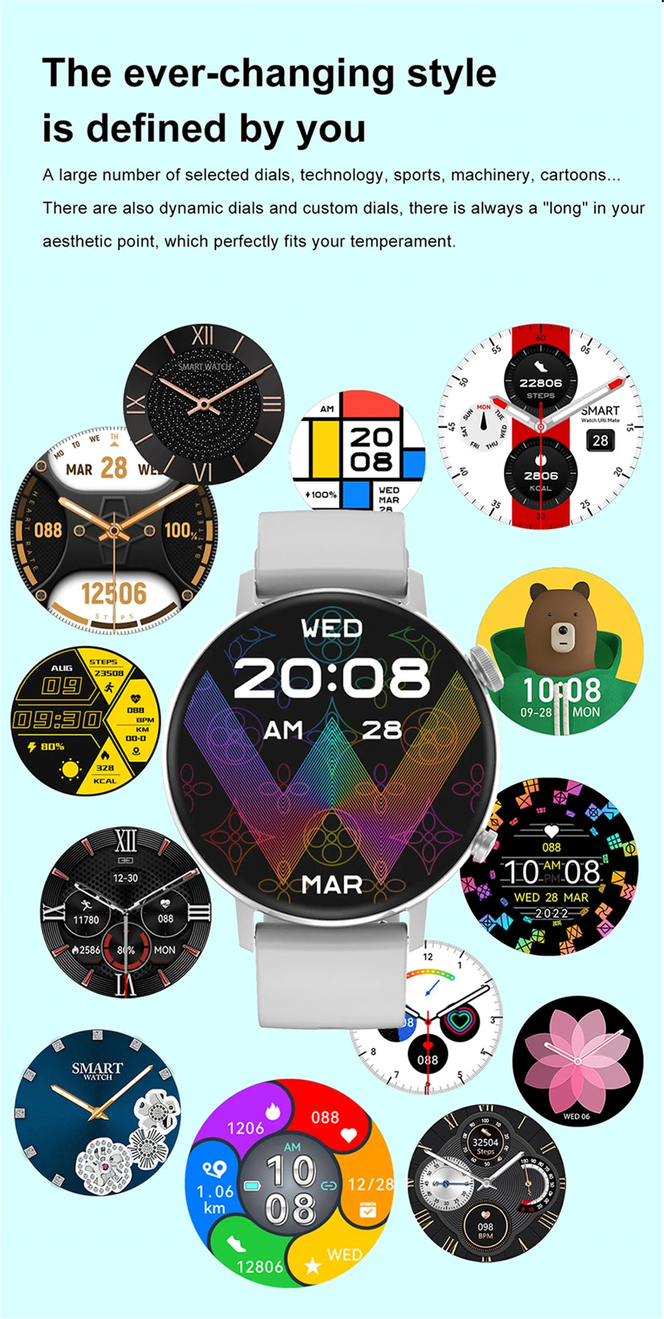 2024 New Smartwatch Women AMOLED HD Screen Always On Display Bluetooth Call IP68 Waterproof NFC Smart Men Watch For Android ios