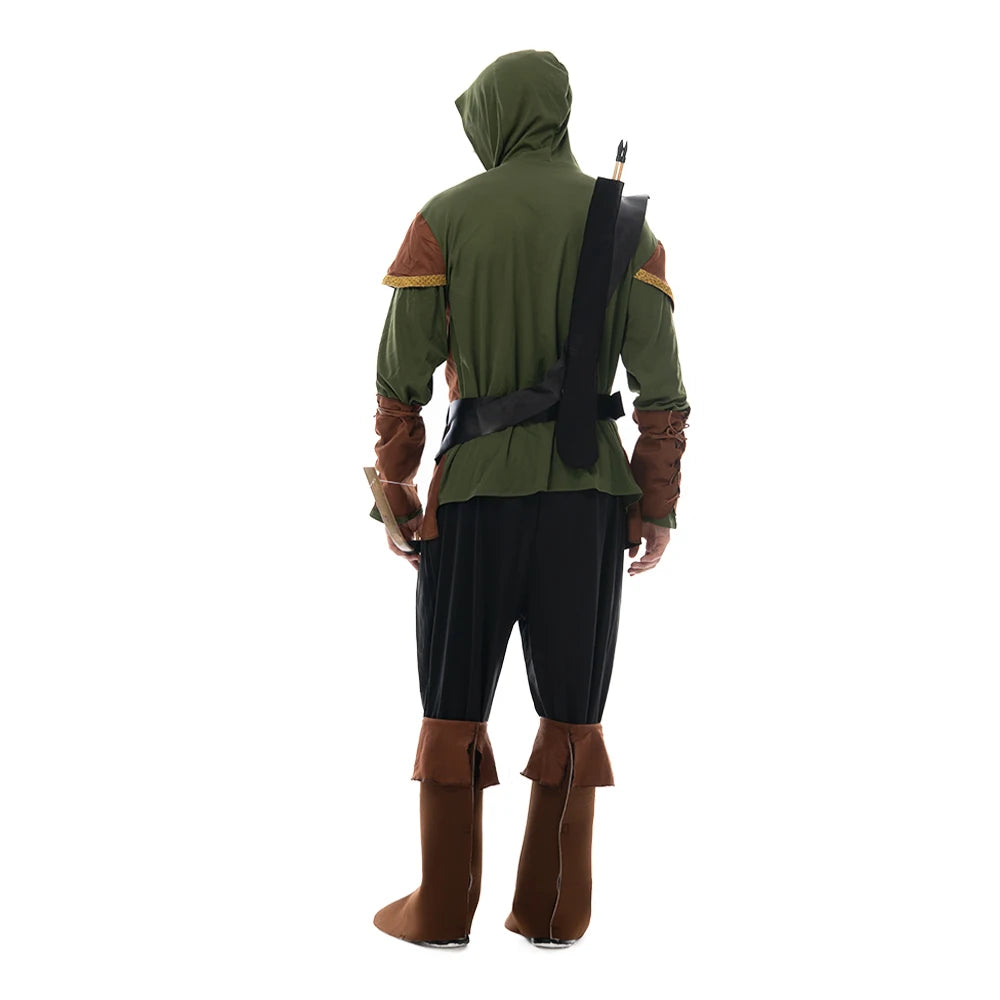 Eraspooky Vintage Forest Hunter Men's Archer Cosplay Halloween Costume For Adult Christmas Party Game Fancy Dress Quiver