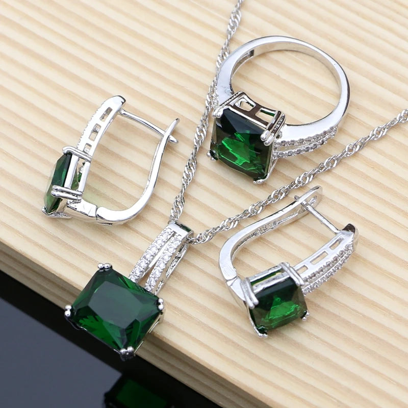 Cute 925 Sterling Silver Jewelry White CZ Beads Jewelry Sets For Women Wedding Earrings/Pendant/Necklace/Rings