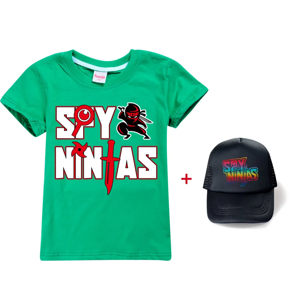 Nueva ropa de verano para niñas pequeñas SPY NINJA, camiseta de princesa con gráfico de algodón, camiseta de manga corta para niños y ropa con sombrero para el sol para niños