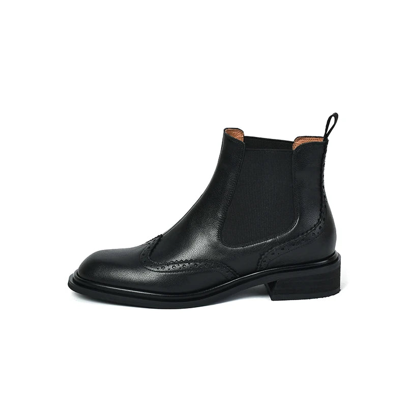 Winter/autumn Real Leather Chelsea Boots Retro Carved Women Boots Round Toe Ankle Boots British Style Short Boots Women Shoes