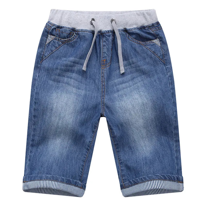 Boys Jean Shorts Summer Brand Design Printing Embroidery Lattice Kids Denim Shorts For Teen Boys 2-14Years Wear DWQ101