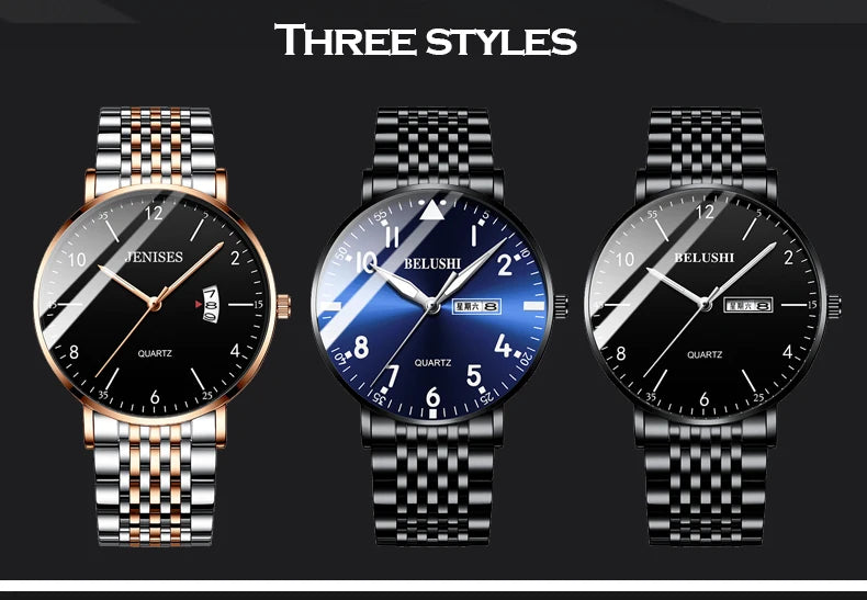 BELUSHI Fashion Luxury Men Watch Stainless Steel Waterproof Date Quartz Wristwatch Top Business Mens Watches Relogio Masculino