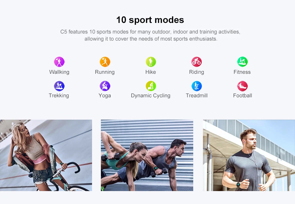 Cubot C5 Smart Watch 1.7"Heart Rate Monitor 10 Sport Modes 5ATM Waterproof Call Message Notification Women Men Sports Smartwatch