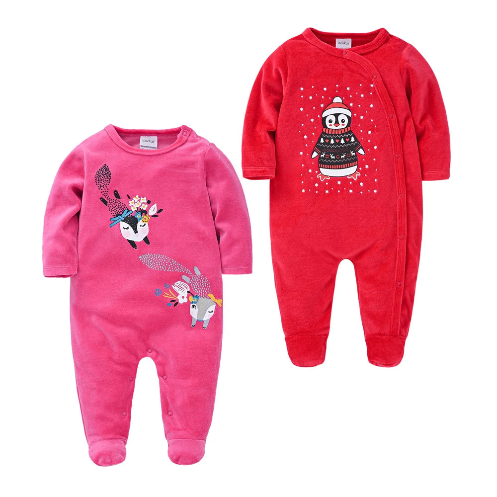 Christmas Velvet Baby Girls Clothing Cute Newborn Onesie Soft Fleece Rompers 0-24m Infant Jumpsuit Baby Cartoon Costumes Pajamas