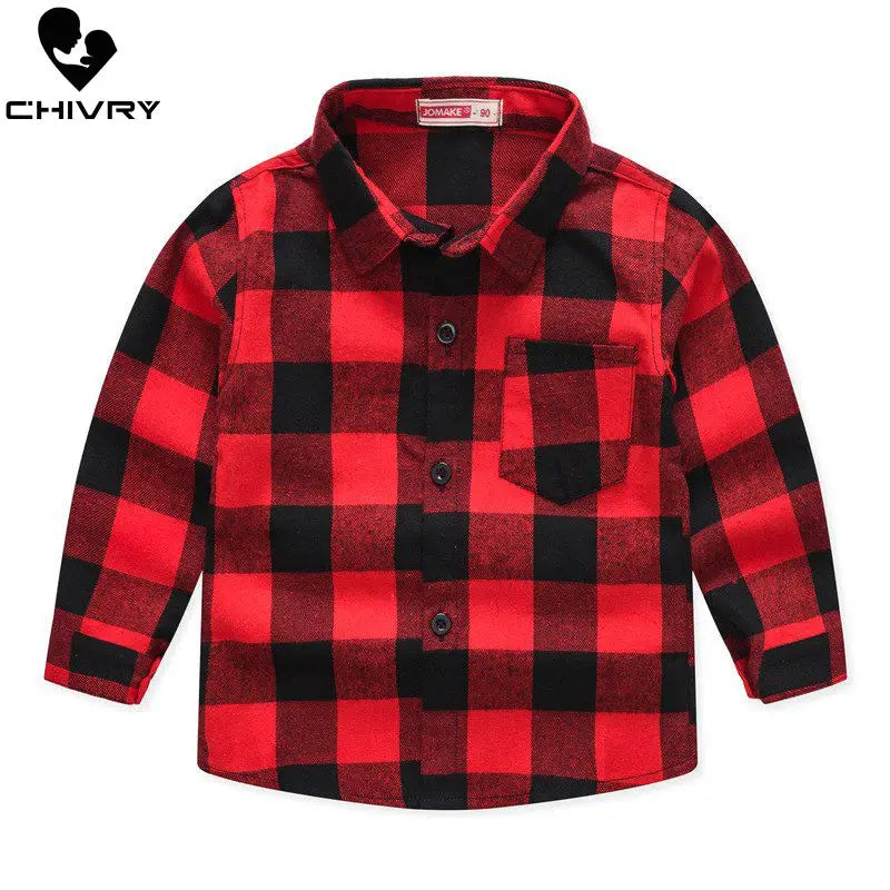 Spring Autumn New Boys Long Sleeve Classic Plaid Lapel Shirts Tops with Pocket Baby Boys Casual Shirt Kids Clothing